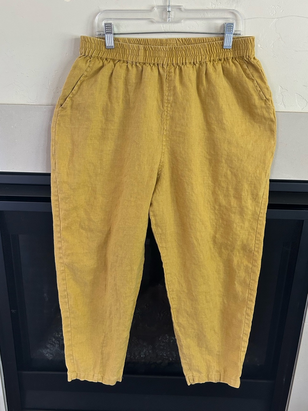 ▶️ Mordenmiss 100% Linen Pull On Pants Mustard Yellow Elastic Waist M